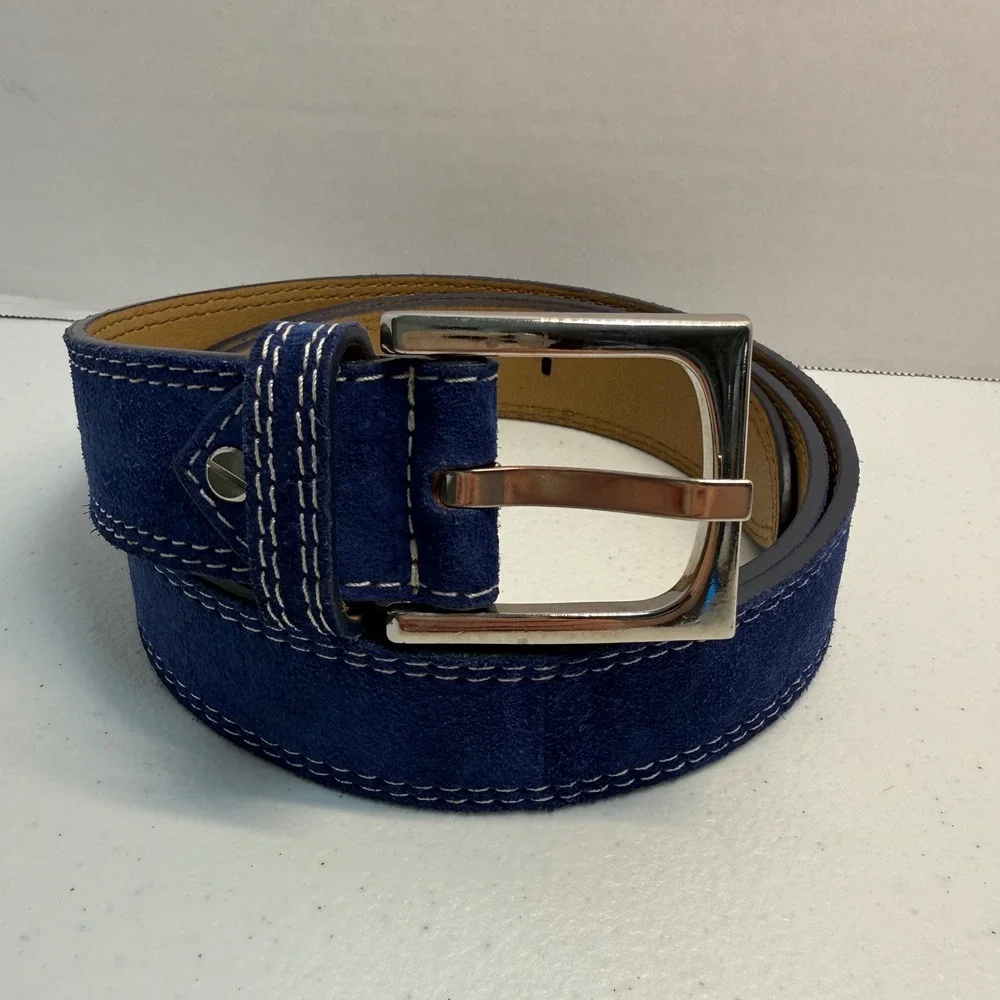 Donald J. Pliner Made in Italy Franco Royal Blue Suede Leather Belt Size L 44
